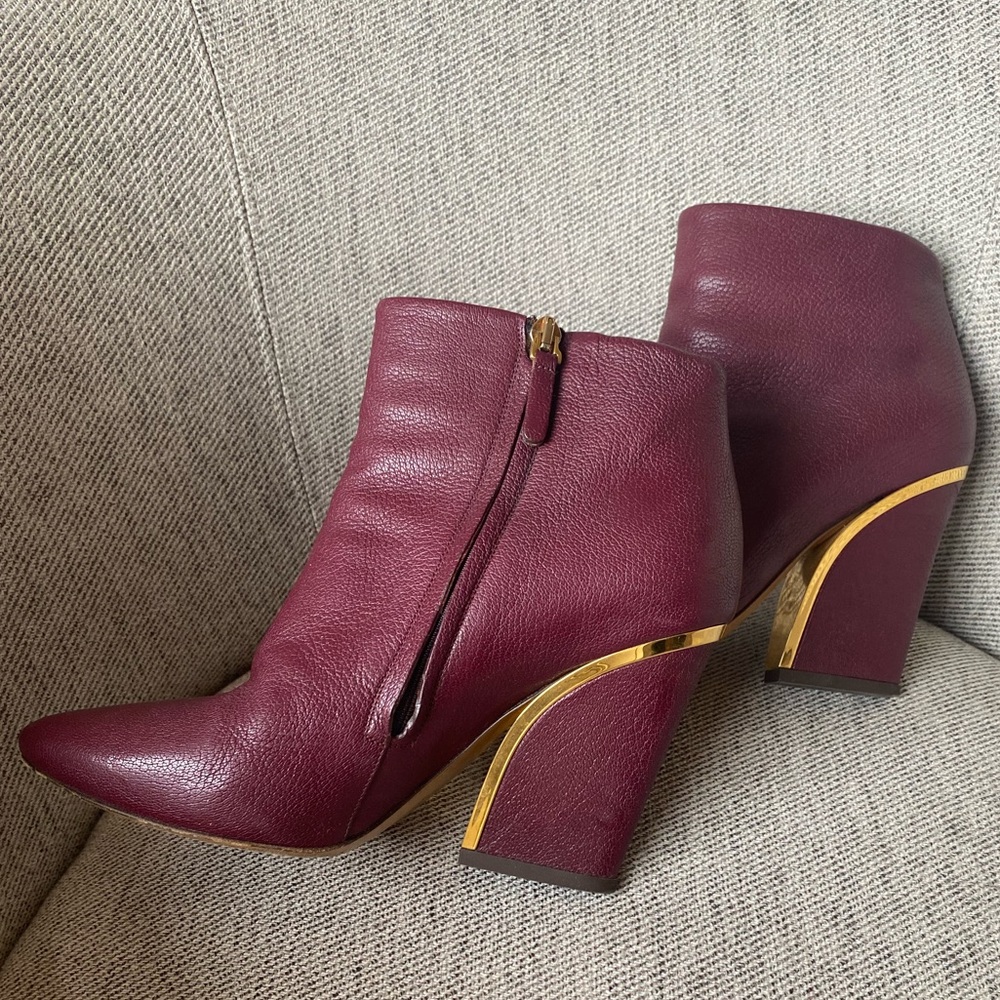 Chloe Burgundy Leather Ankle Boots